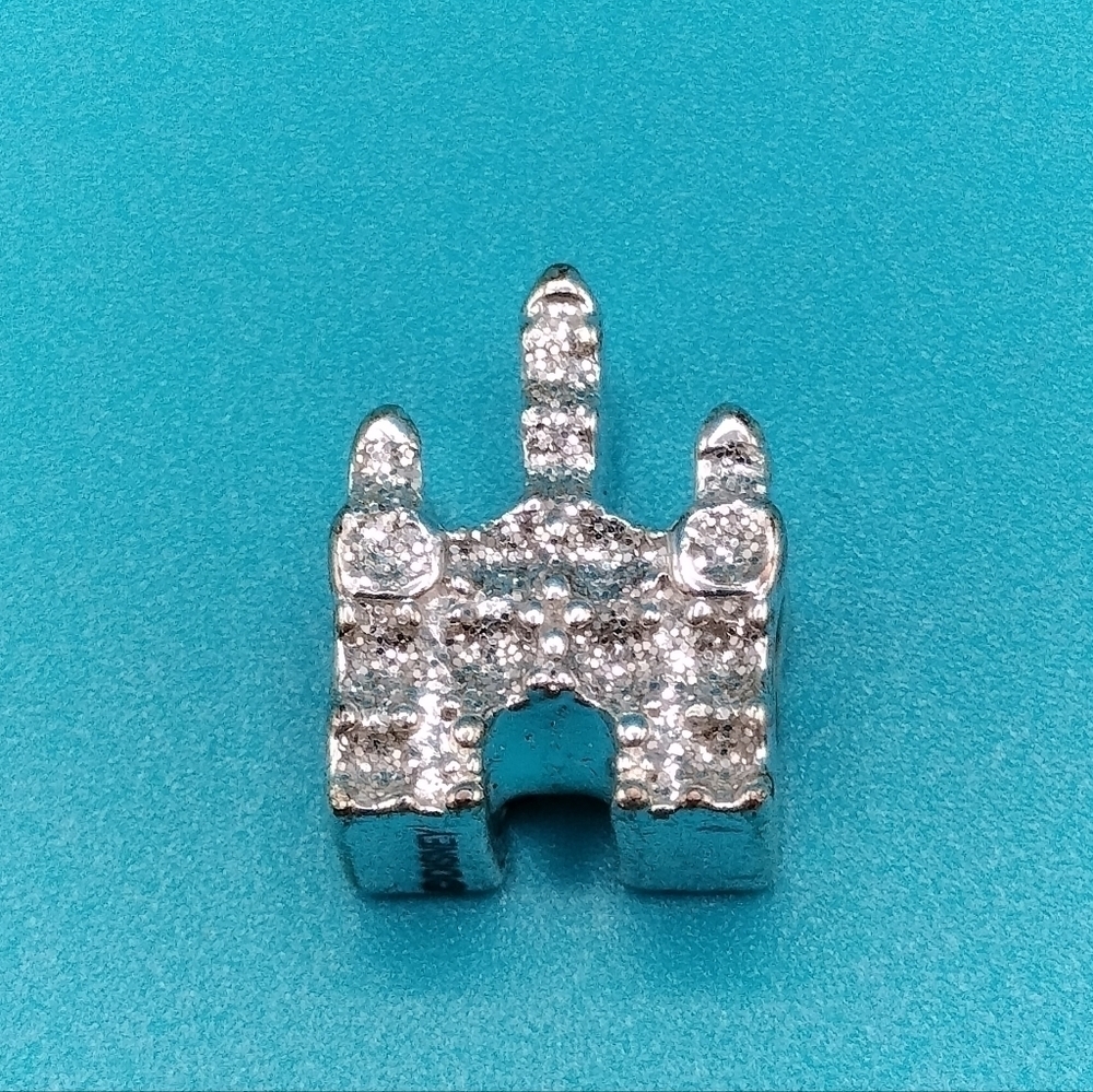 Disney World Princess Castle Silver Tone Crystal Rhinestones 3/4" Charm